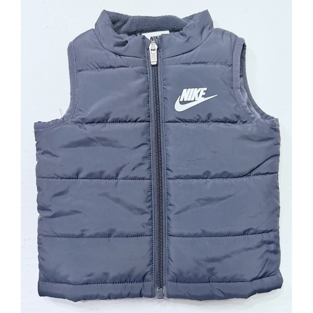 Nike Baby Puffer Vest 12M Navy Blue Full Zip Swoosh Toddler Winter‎ Coat